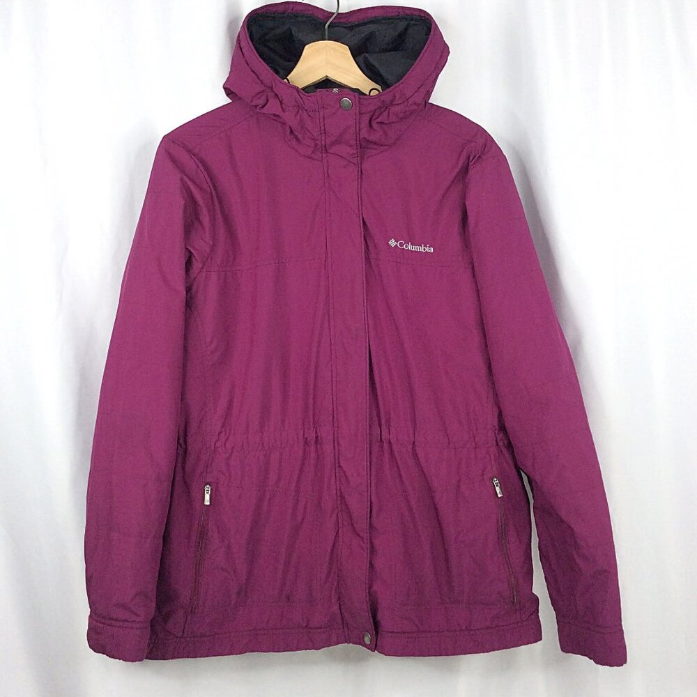 Columbia Hooded Jacket Womens Size Large Magenta Sherpa Fleece Lined
